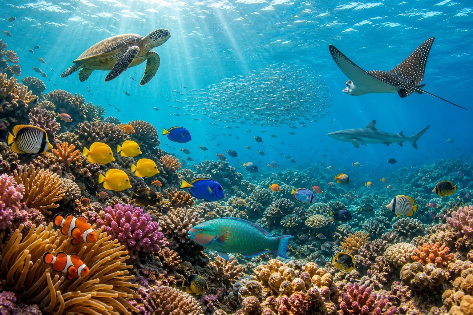 A coral reef and tropical fish from The Tropical Oceans 360 world